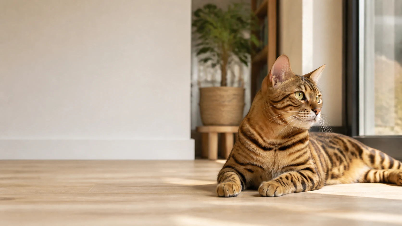 Chat Bengal au repos dans un intérieur lumineux